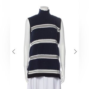 Derek Lam Navy and White Striped Sleeveless Turtleneck Sweater